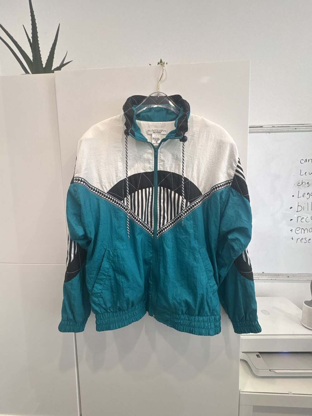 Vintage Sunterra Petite Colorblock Windbreaker Jacket Teal White Black